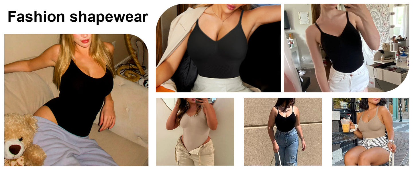 HOGHOW Bodysuit for Women Tummy Control Shapewear Body Shaper Seamless Spaghetti Strap Leotards