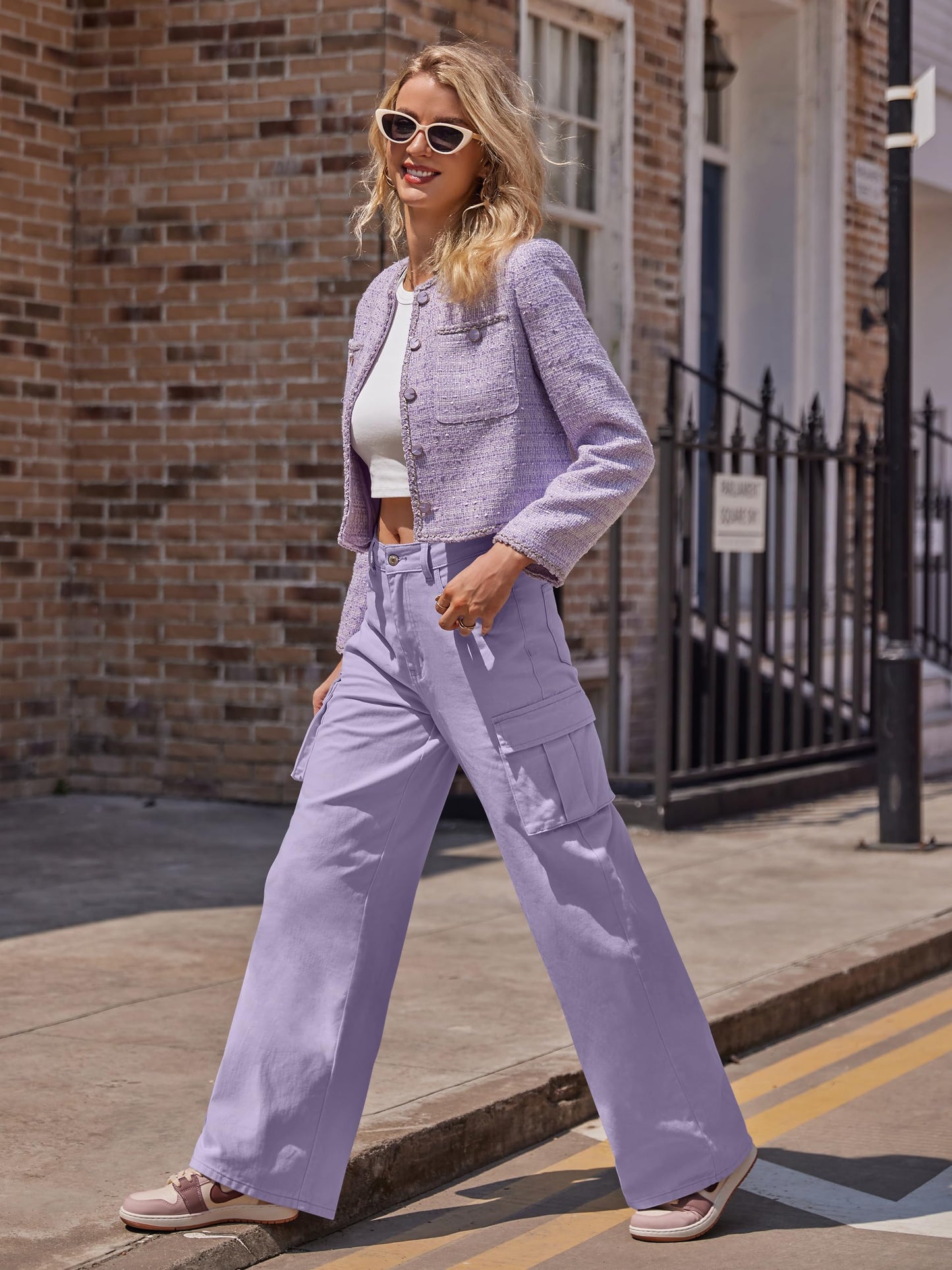 HOGHOW Womens Cargo Jeans High Waisted Wide Leg Baggy Denim Cargo Pants Flap Pocket Y2K Streetwear Casual Trousers
