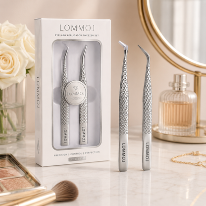 LOMMOJ Professional 45 Degree Angle Lash Tweezers for Eyelash Extensions