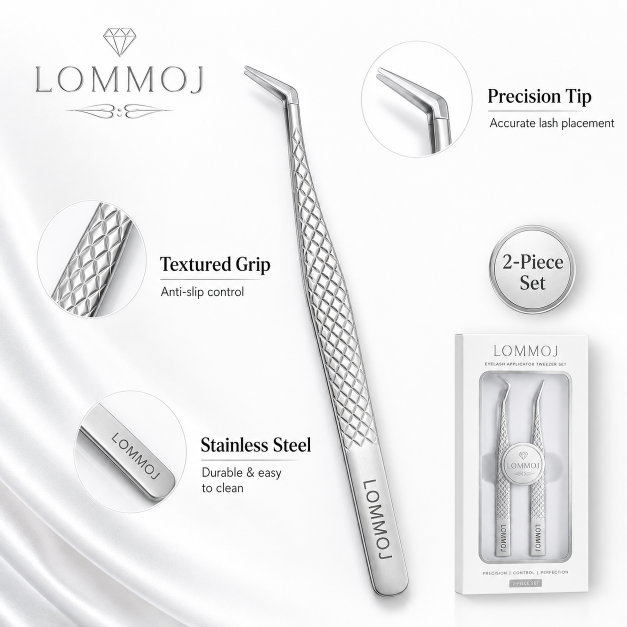LOMMOJ Professional 45 Degree Angle Lash Tweezers for Eyelash Extensions
