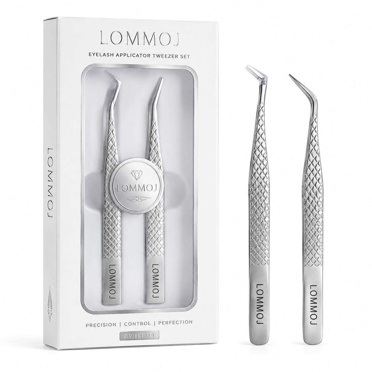 LOMMOJ Professional 45 Degree Angle Lash Tweezers for Eyelash Extensions