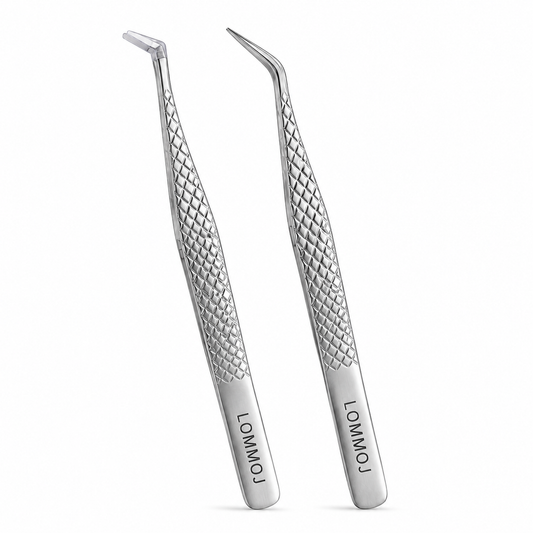 LOMMOJ Professional 45 Degree Angle Lash Tweezers for Eyelash Extensions