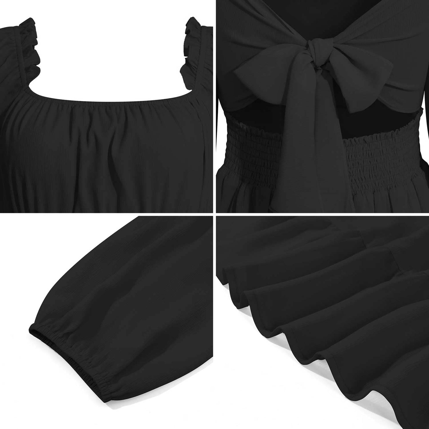 HOGHOW Womens Tie Back Summer Dress Square Neck Long Lantern Sleeve Off Shoulder A-Line Casual Mini Dresses