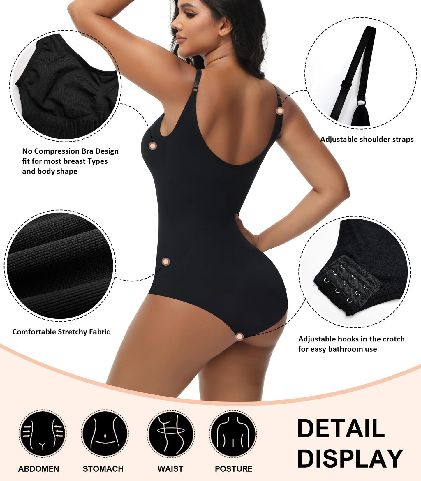 HOGHOW Bodysuit for Women Tummy Control Shapewear Body Shaper Seamless Spaghetti Strap Leotards