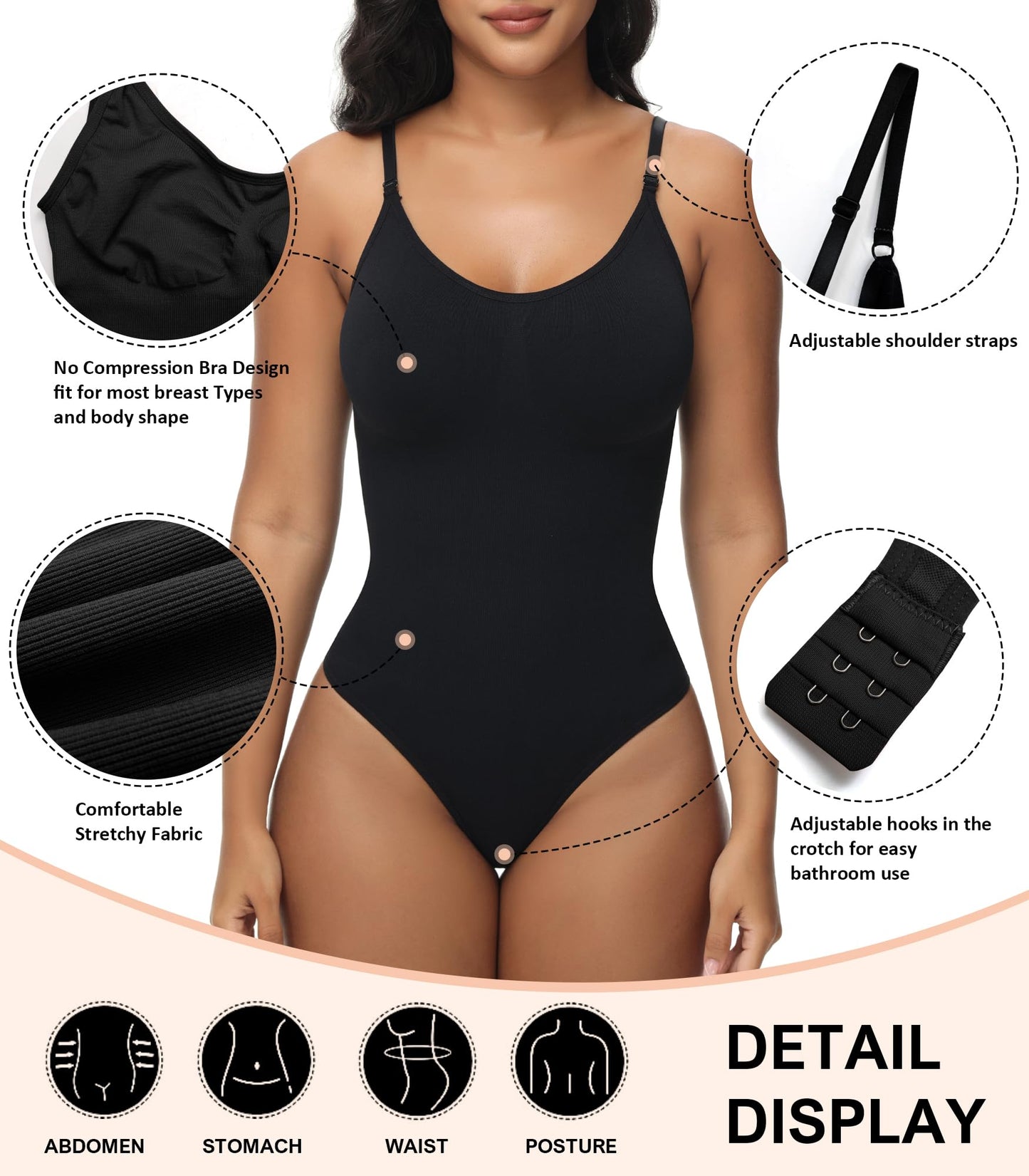 HOGHOW Bodysuit for Women Tummy Control Shapewear Body Shaper Seamless Spaghetti Strap Leotards