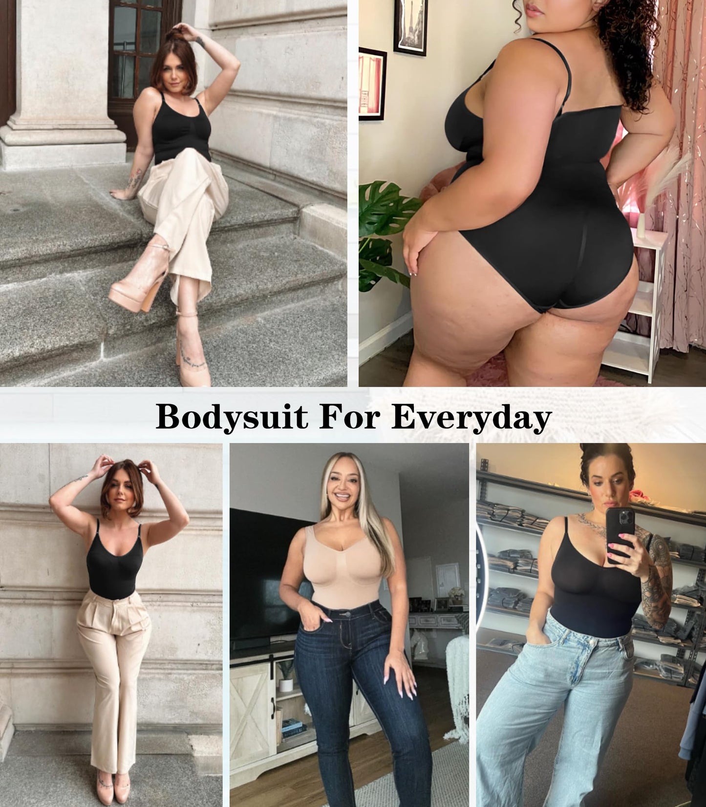 HOGHOW Bodysuit for Women Tummy Control Shapewear Body Shaper Seamless Spaghetti Strap Leotards