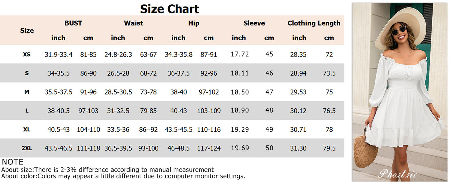 HOGHOW Womens Tie Back Summer Dress Square Neck Long Lantern Sleeve Off Shoulder A-Line Casual Mini Dresses