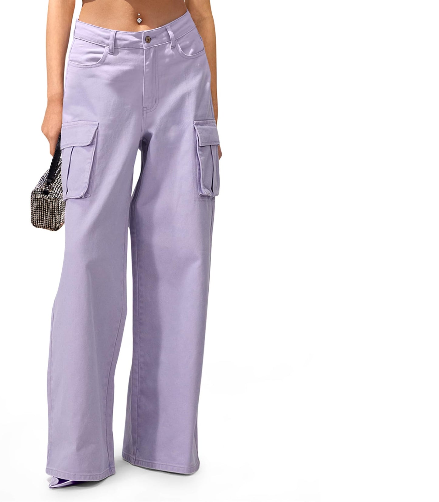 HOGHOW Womens Cargo Jeans High Waisted Wide Leg Baggy Denim Cargo Pants Flap Pocket Y2K Streetwear Casual Trousers