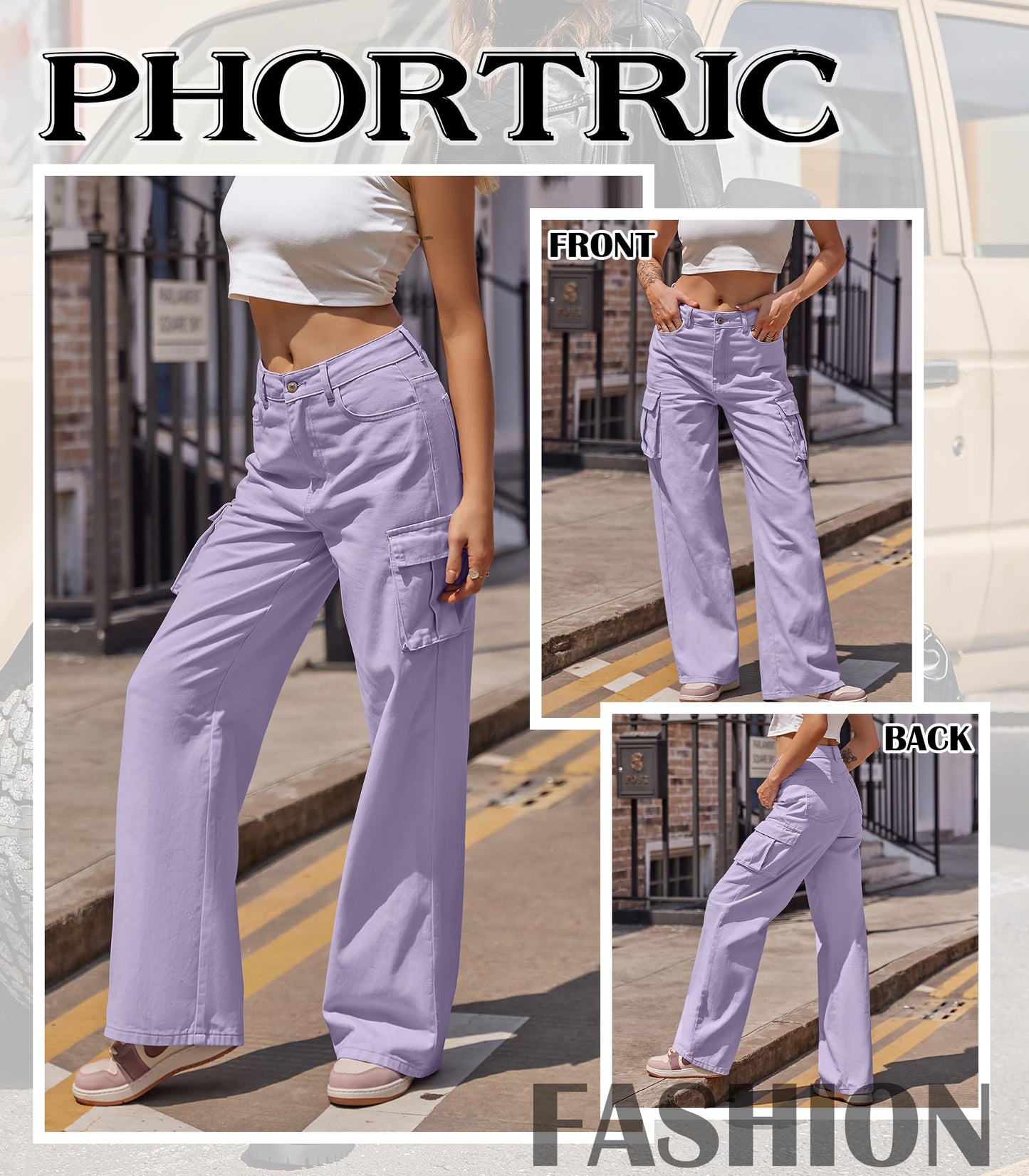HOGHOW Womens Cargo Jeans High Waisted Wide Leg Baggy Denim Cargo Pants Flap Pocket Y2K Streetwear Casual Trousers