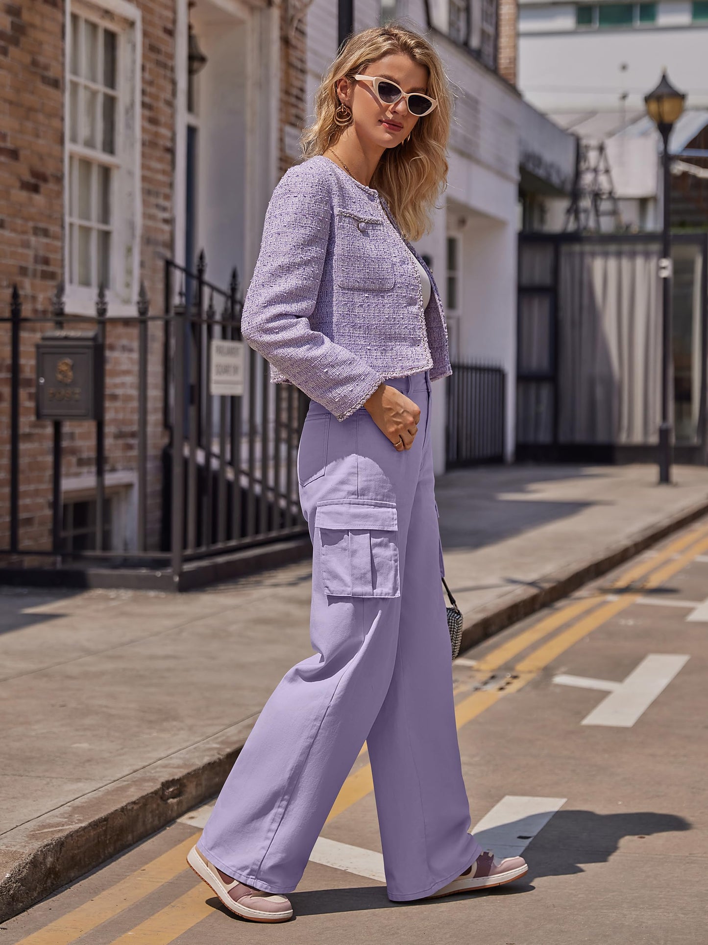 HOGHOW Womens Cargo Jeans High Waisted Wide Leg Baggy Denim Cargo Pants Flap Pocket Y2K Streetwear Casual Trousers